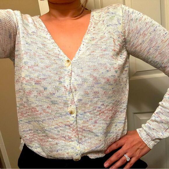 Code x Mode Minimalist Preppy Knit Space Dye cropped Layered Cardigan size S - Picture 3 of 12